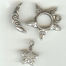 Silver T clasp Moon and stars