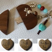 Heart keychain usb key to engrave turquoise beads