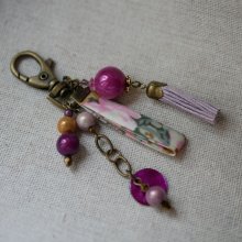 Keychain jewel bag Fuchsia with purple pompon