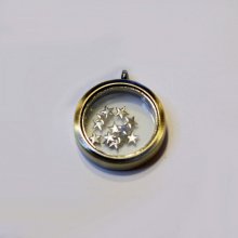 Medallion glass box Gilded bronze 30 mm treasure pendant