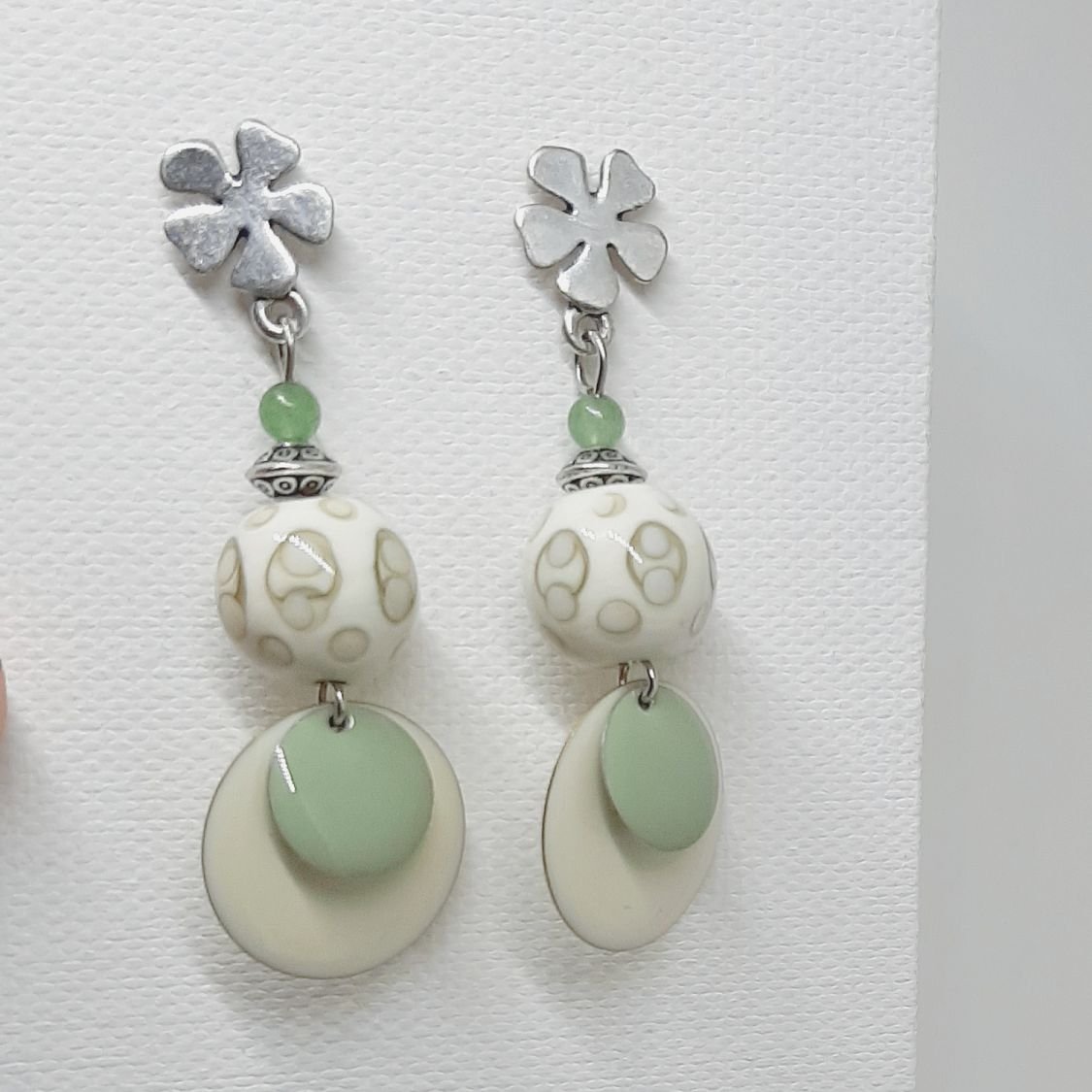 beige earrings fashion colors and almond green with beads handmade 