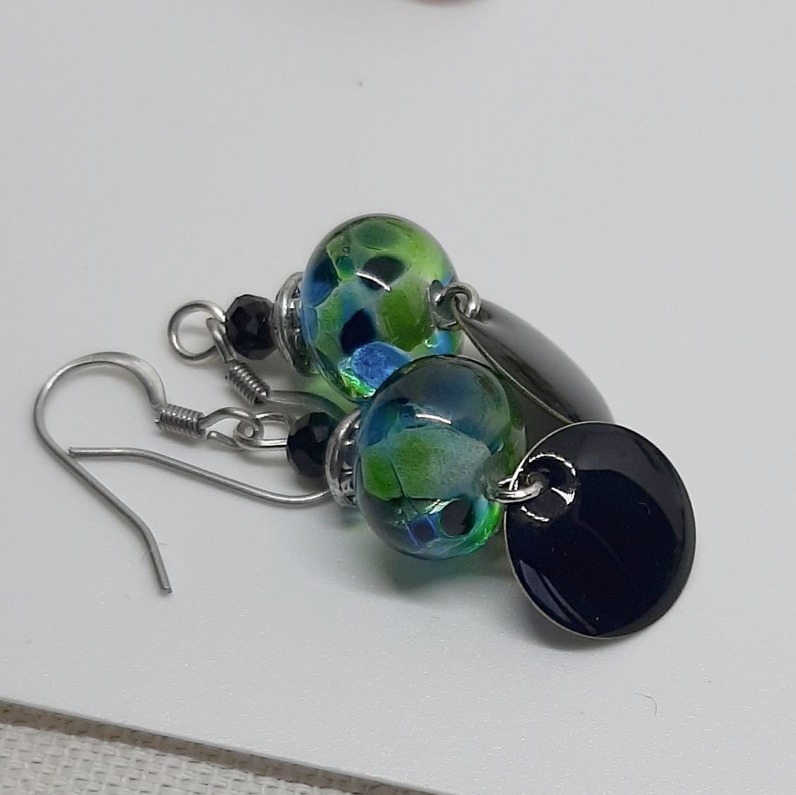 green and black designer earrings for pierced ears handmade