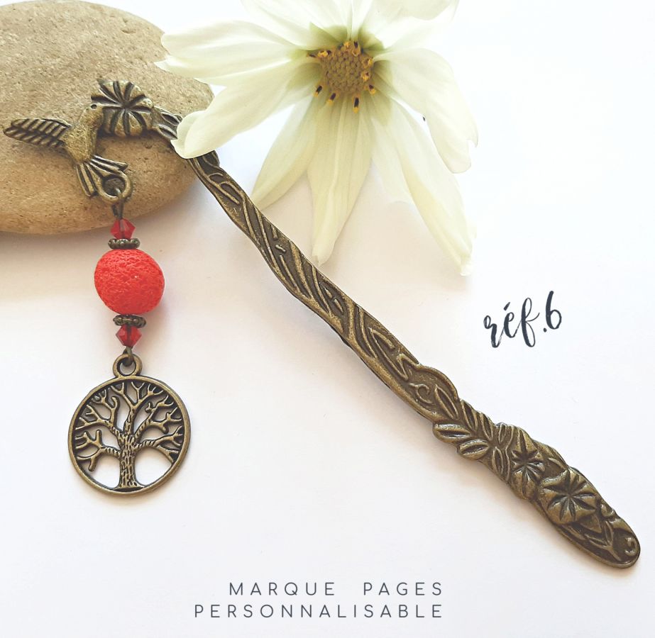 mark pages pendant tree of life bronze color to be customized with red pearl crafted 