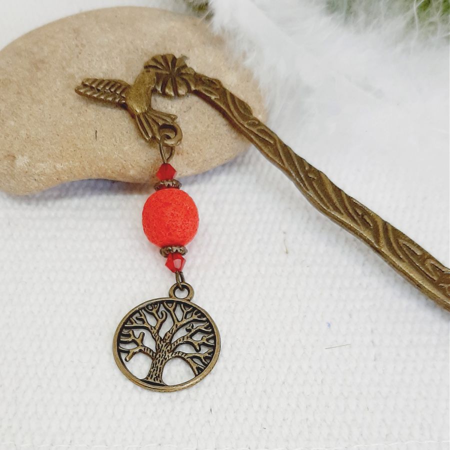 mark pages pendant tree of life bronze color to be customized with red pearl crafted 