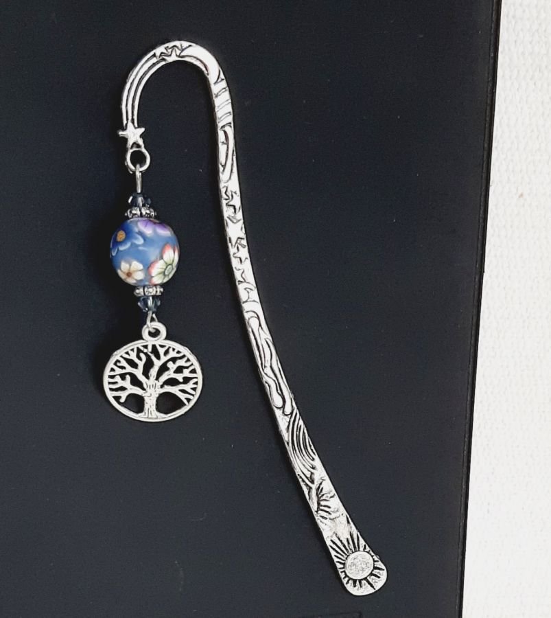 personalized bookmark tree of life silver and purple blue handmade pearl