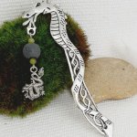 page mark dragon pendant with handmade gray pearl and natural stone bead