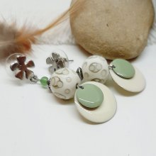 beige earrings fashion colors and almond green with beads handmade 