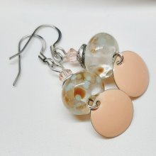 nude color designer earrings with unique hand-spun glass beads