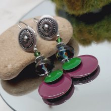 earrings for pierced ears green and purple original colors and perfect match on glass beads