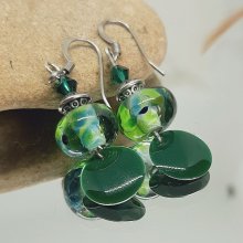 dark green earrings for pierced ears with handmade spun glass pendant