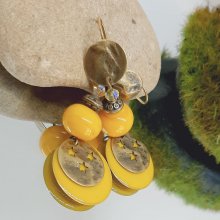 yellow earrings buttercup and bronze color with handmade beads