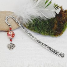 bookmark pendant heart engraved I love you and beautiful red pearl for a gift of love