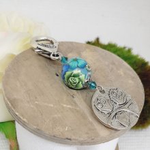 silver keychain duo owls and beautiful blue pearl green duck