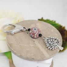 silver keychain with tree of life symbol and original handmade tonneua bead