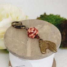 key ring pendant horse head bronze color and orange and brown pearl handmade