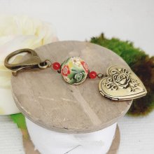 keychain pendant photo holder and polymer clay bead green and red