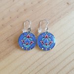 Blue/silver/green/pink flower and arabesque earrings