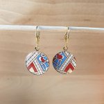 Gold/red/blue pendant earrings