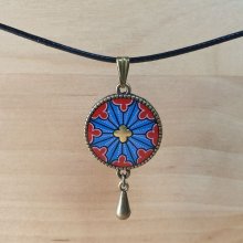 Necklace pendant illuminated gothic rose on waxed cotton cord