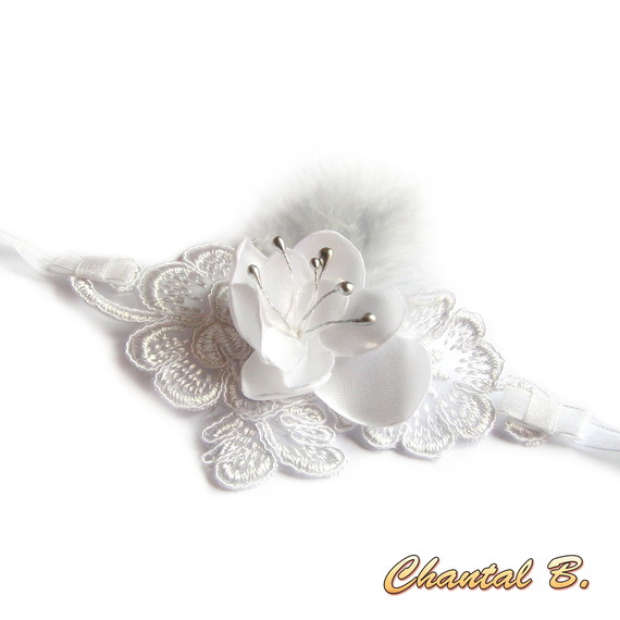 Lace and white satin flower bracelet wedding cuff