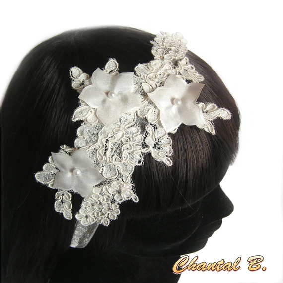 Ivory lace bracelet silk flower and rhinestone wedding cuff