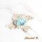 Ivory lace bracelet blue silk flower and rhinestone wedding cuff