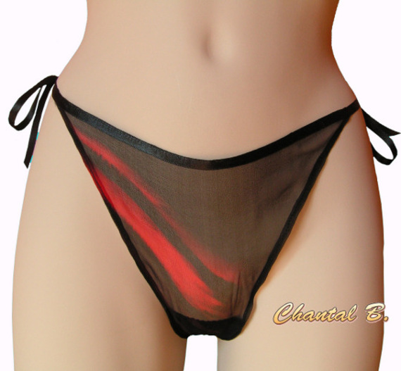 Black and red silk chiffon thong SAINT VALENTIN -promo 10 % for 2 bought