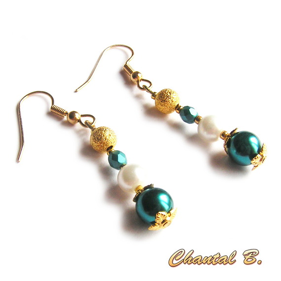 earrings emerald ivory and gold plated wedding evening