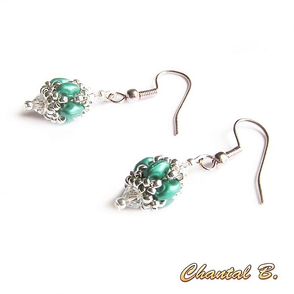 wedding earrings swarovski crystal pearl emerald glass beads and silver