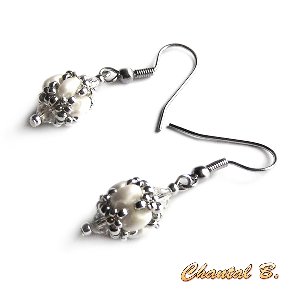 Valentine's Day earrings swarovski crystal pearl glass beads coral and silver