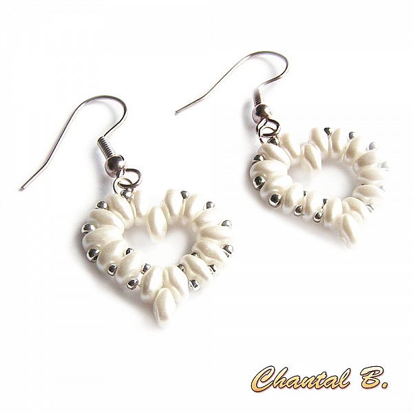 Valentine's Day wedding earrings pearl heart and gold plated evening