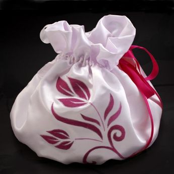 Purse wedding flowers fuschia white satin 