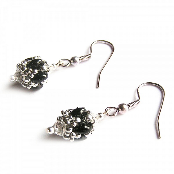 bracelet crystal swarovski glass beads black and silver woven