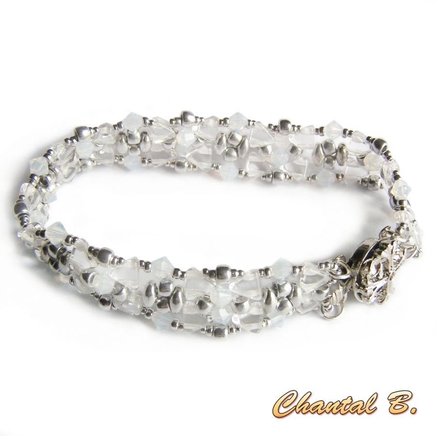 Wedding cuff bracelet swarovski crystal beads and silver wedding