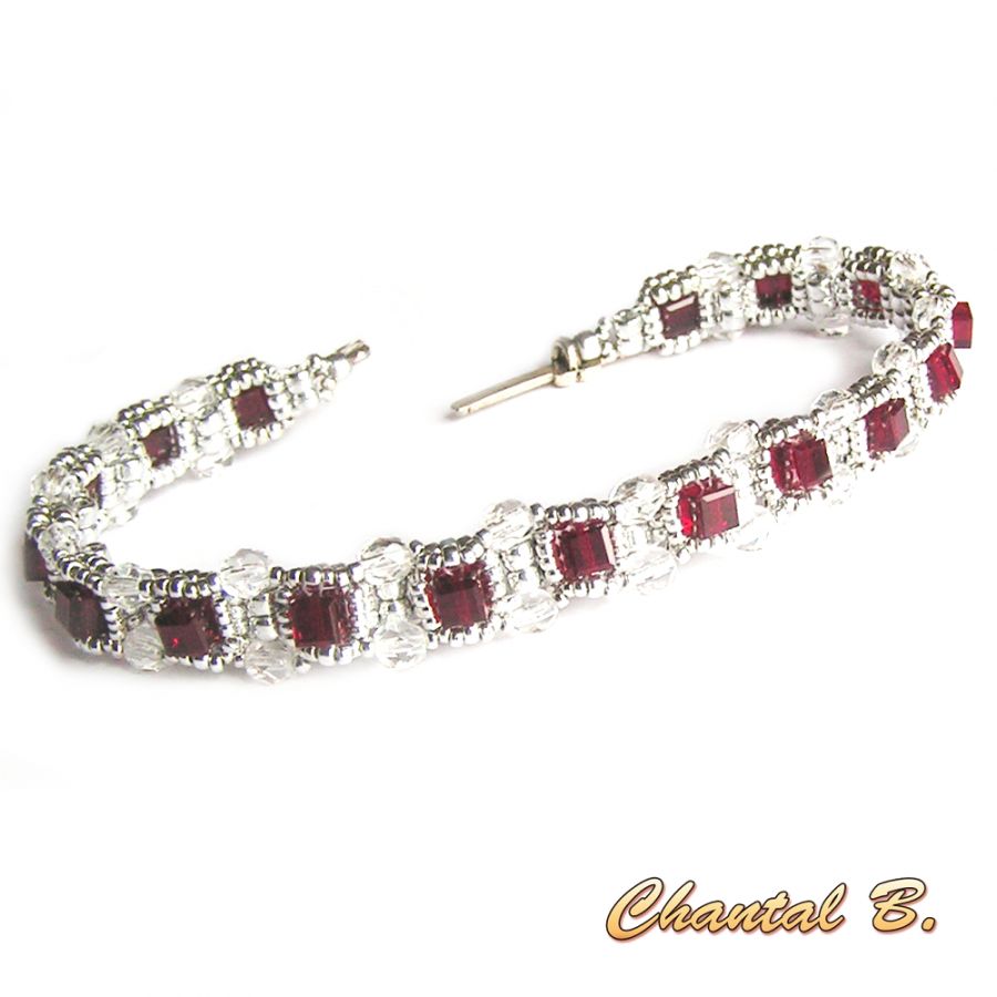 Valentine's Day bracelet swarovski siam cube precious woven beads swarovski and silver