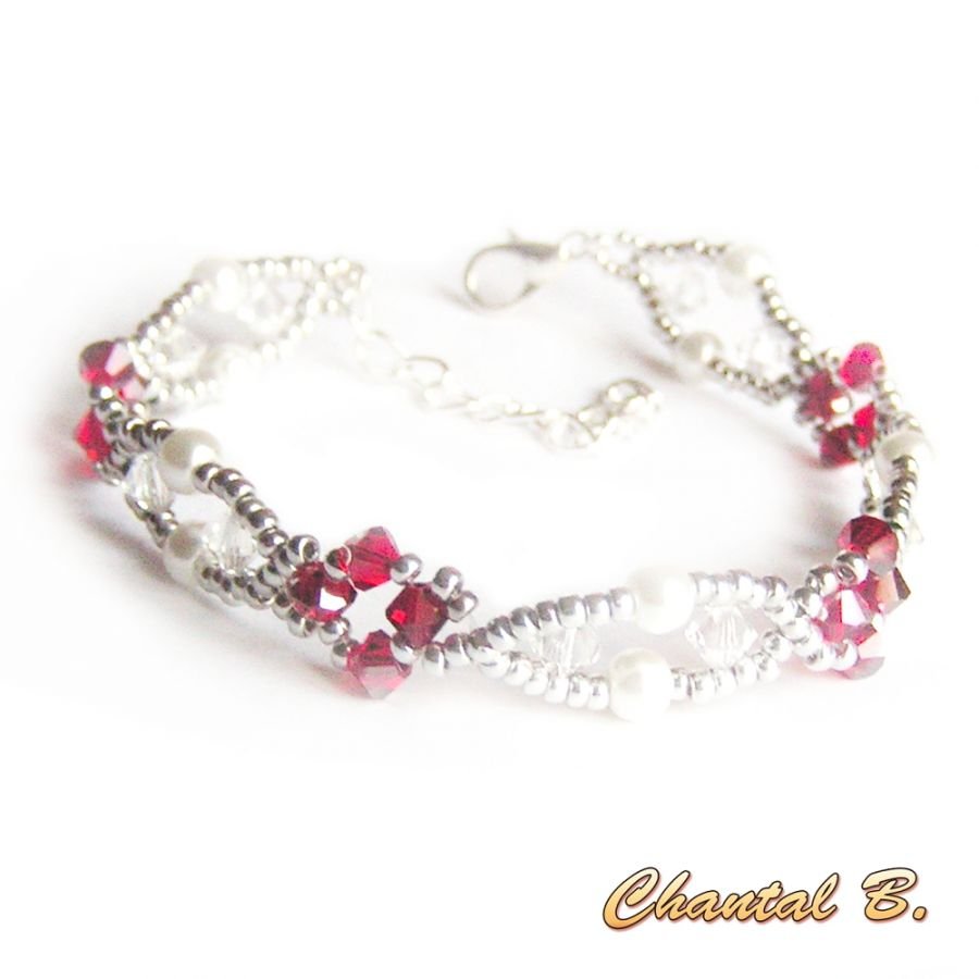 woven bracelet swarovski crystal pearl and silver 