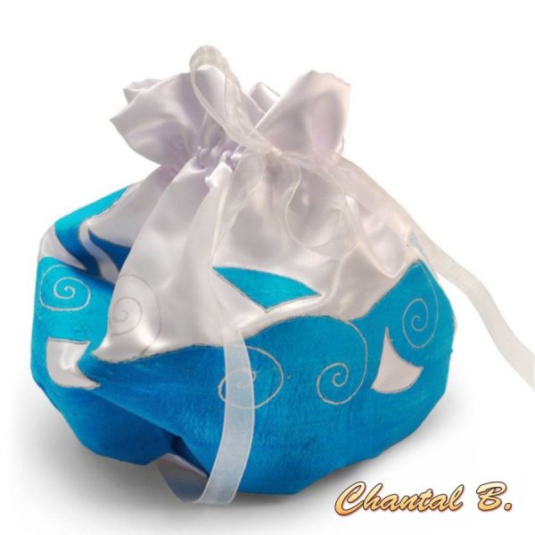 White and turquoise stole Painted silk chiffon