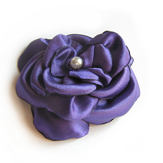 purple satin flower and pearl handmade for wedding accessory