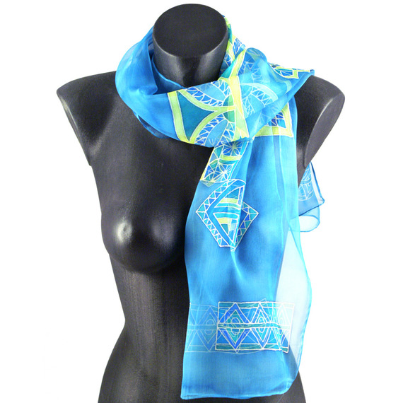 scarf chiffon hand painted turquoise silk accessory evening