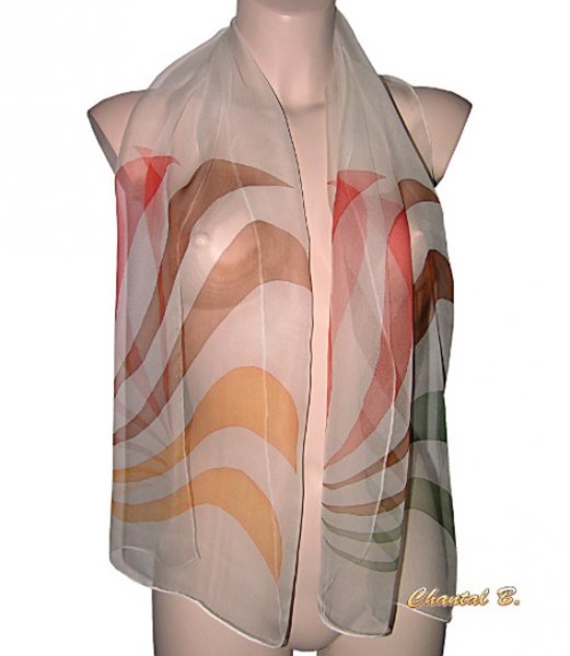 scarf silk chiffon almond green coral brown