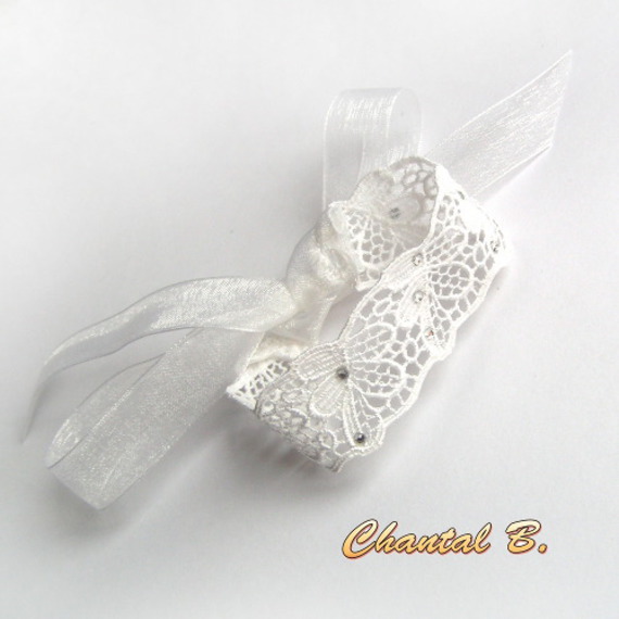 wedding headband white lace and rhinestone hairband