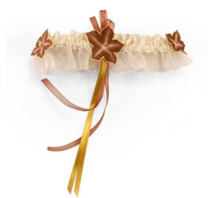 ivory lace garter chocolate and gold silk flower