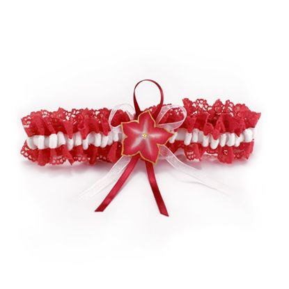 red lace and cherry flower garter