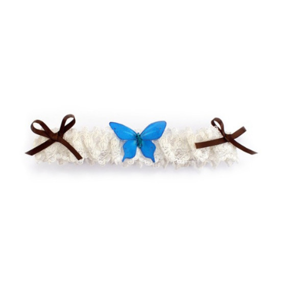 white lace and turquoise silk butterfly wedding garter