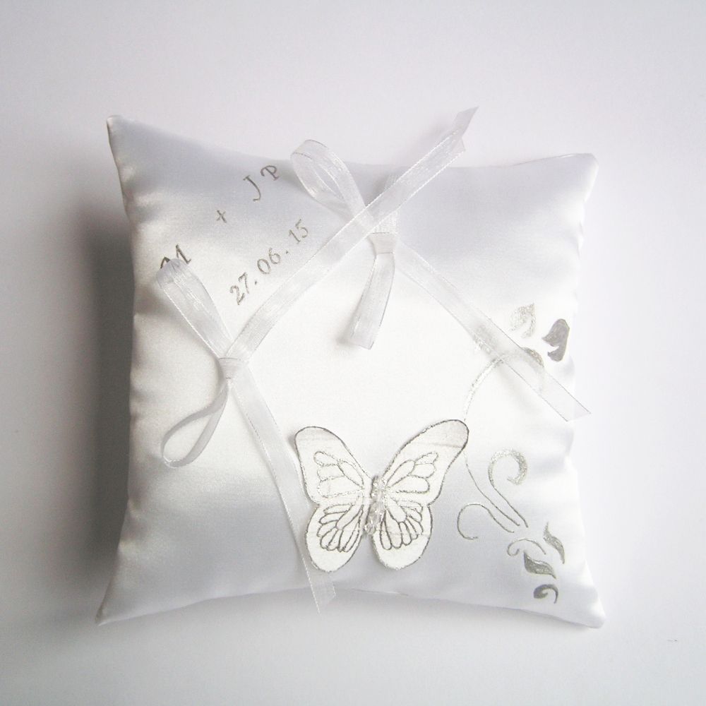 white lace and silver butterfly wedding garter