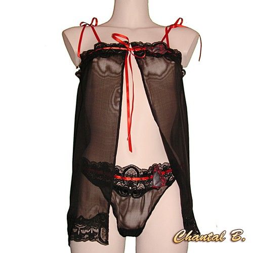 Valentine's Day lingerie set black silk butterfly red Alix