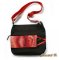 black cotton and red silk handbag painted Sibille adjustable shoulder strap