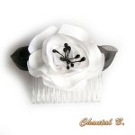 Wedding hair comb white and black satin flower baroque