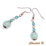 Earrings turquoise pearl and silver glass beads