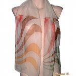 scarf silk chiffon almond green coral brown